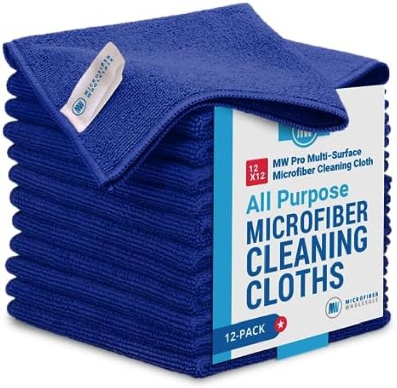 12″ x 12″ MW Pro Multi-Surface Microfiber Cleaning Cloths | Dark Blue – 12 Pack | Premium Microfiber Towels for Cleaning Glass, Kitchens, Bathrooms, Automotive, Supplies & Products