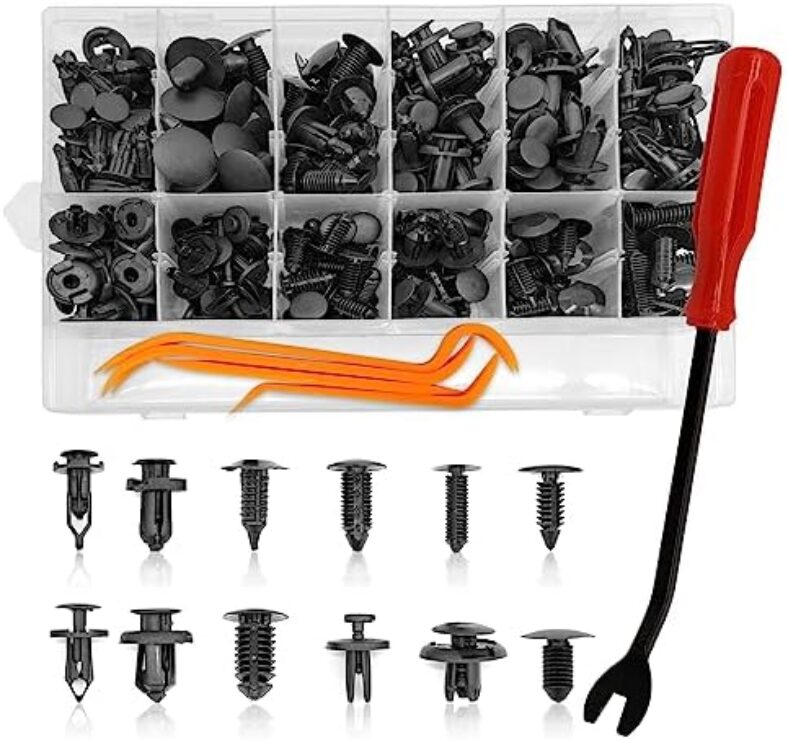 240pcs Car Plastic Push Pin Rivet Fasteners, Car Retainer Clips Plastic Fasteners Kit with Remover Tool, Assortment Universal Retainer Clips Push Type Retainers Set in Case for Car, Most Popular Sizes