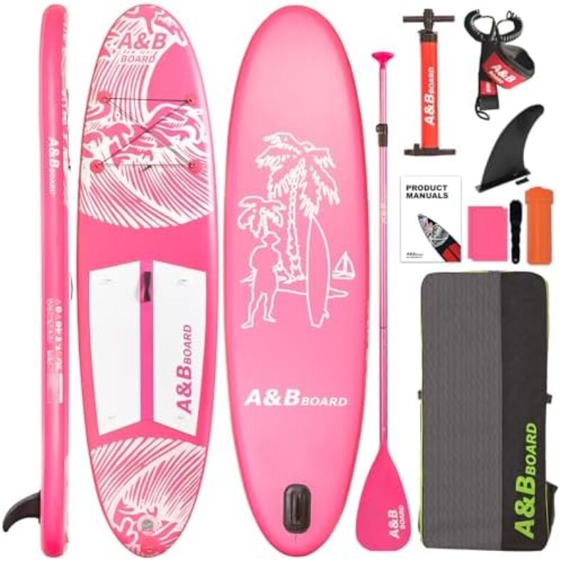 A&BBOARD Inflatable Stand Up Paddle Board, 10ft/11ft Paddle Boards for Adults with Premium SUP Paddleboard Accessories & Backpack, Dual Action Pump, Wide Stable Design, Non-Slip Comfort Deck for Beginners & Experts