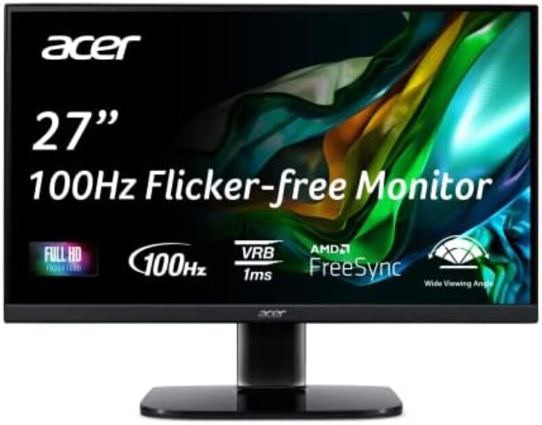 Acer KB272 EBI 27″ IPS Full HD (1920 x 1080) Zero-Frame Gaming Office Monitor | AMD FreeSync Technology | Up to 100Hz Refresh | 1ms (VRB) | Low Blue Light | Tilt | HDMI & VGA Ports,Black