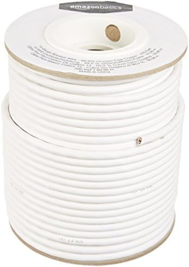 Amazon Basics 14-Gauge Audio Speaker Wire Cable – 99.9% Oxygen-Free Copper, 200 Feet, White