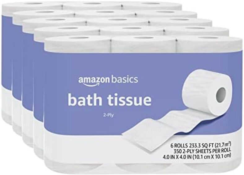 Amazon Basics 2-Ply Toilet Paper, 30 Rolls (5 Packs of 6), White