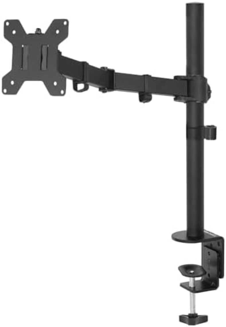 Amazon Basics Single Computer Monitor Stand Height Adjustable Desk Arm Mount, Steel, Black