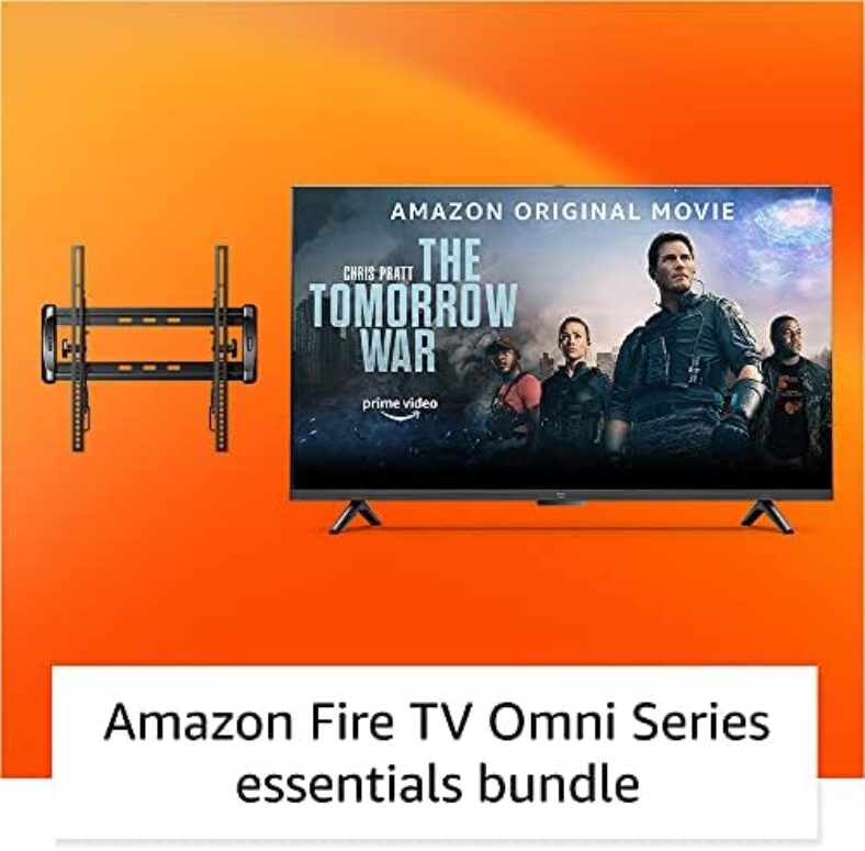 Amazon Fire TV 55″ Omni Series 4K UHD smart TV bundle with Universal Tilting Wall Mount and Red Remote Cover