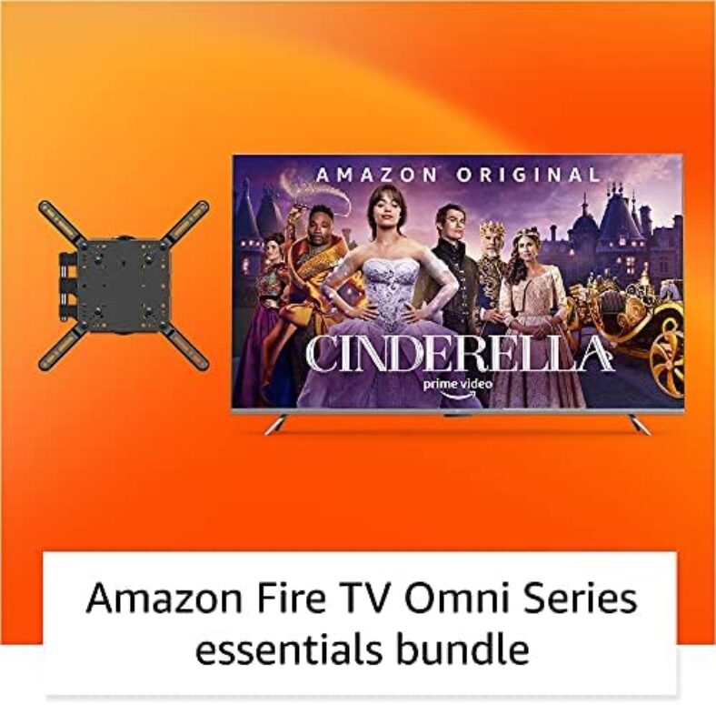 Amazon Fire TV 75″ Omni Series 4K UHD smart TV bundle with Full Motion Wall Mount and Red Remote Cover