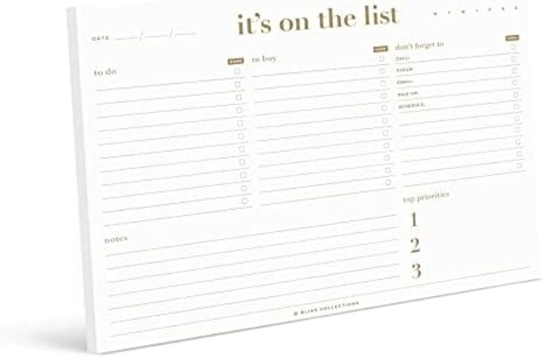 Bliss Collections To Do List Notepad, It’s On the List, Magnetic Weekly and Daily Planner for Organizing and Tracking Grocery Lists, Appointments, Reminders, Priorities and Notes, 6″x9″ (50 Sheets)