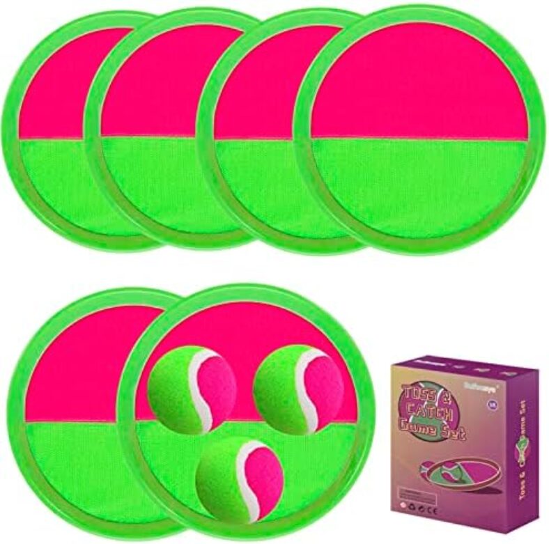 Bufeeaye Outside Toys for Kids Ages 4-8 – Toss and Catch Ball Set, Kids Outdoor Games Yard Games for Kids and Adults with 6 Paddles and 3 Balls Toys for 3 4 5 6 7 8 Year Old Boys Girls Birthday