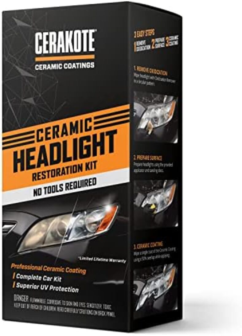 CERAKOTE® Ceramic Headlight Restoration Kit – Guaranteed To Last As Long As You Own Your Vehicle – Brings Headlights back to Like New Condition – 3 Easy Steps – No Power Tools Required