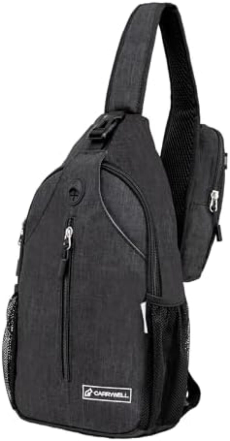 Carrywell |Not Made In China| Crossbody Sling Backpack For Travel, Hiking, Chest Bag and Daypack (Black)
