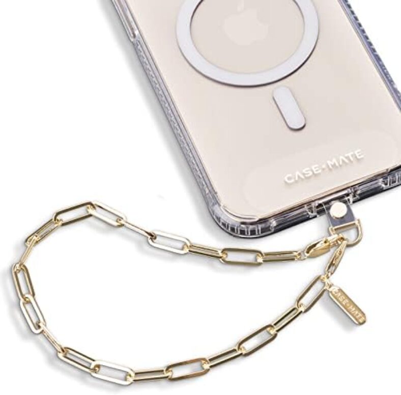 Case-Mate Phone Charm with Gold Metal Chain – Detachable Phone Lanyard, Hands-Free Wrist Strap, Adjustable Phone Strap Grip, Accessory for Women – iPhone 15 Pro Max/ 14 Pro Max/ 13 Pro Max/ 12 – Gold
