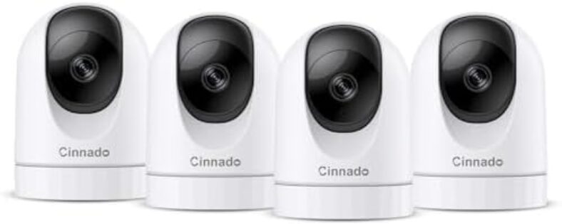 Cinnado 2K Home Security Cameras-2.4Ghz WiFi Indoor Camera with 360° Motion Detection for Pets/Nanny/Baby/Dog, 2 Way Audio, 24/7 SD Card Storage, Cloud Storage, Works with Alexa & Google Home, 4 Pack