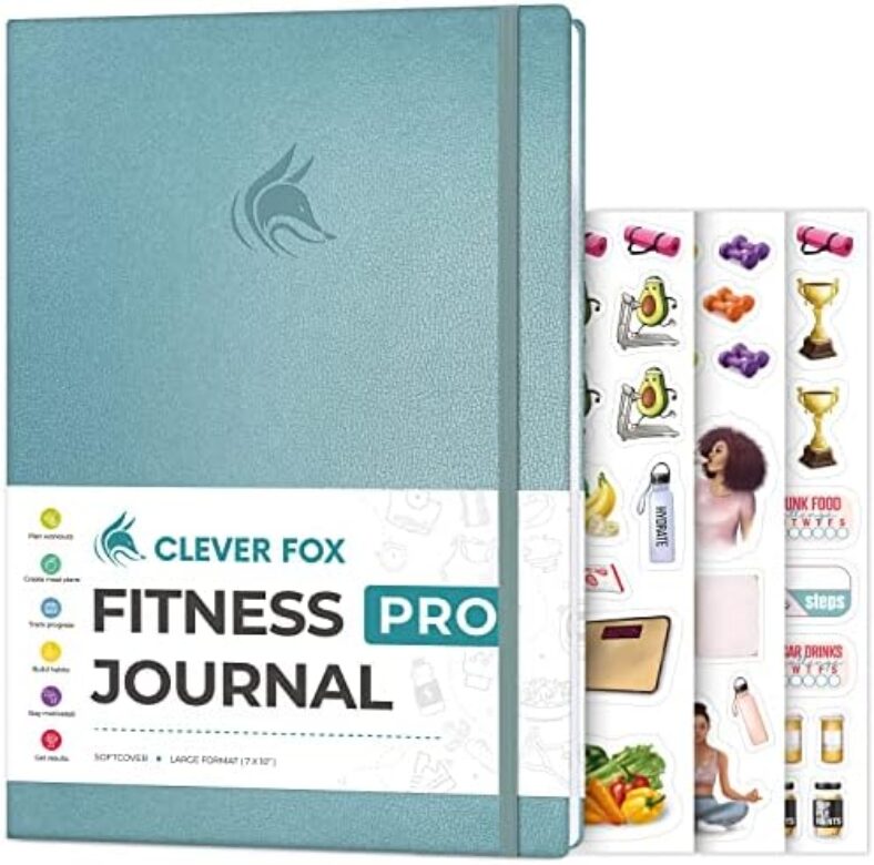 Clever Fox Fitness Journal PRO – Daily Workout Planner with Meal Planner & Habit Tracker – Gym Exercise Log Book for Women & Men – Fitness Planner Notebook – Lasts 6 Months, 7×10” – Aquamarine