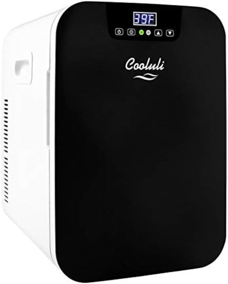 Cooluli 20L Mini Fridge For Bedroom – Car, Office Desk & College Dorm Room – Glass Front & Digital Temperature Control – 12v Small Refrigerator for Food, Drinks, Skincare, Beauty & Breast Milk (Black)