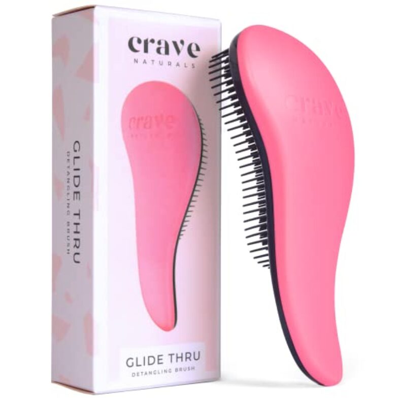 Crave Naturals Glide Thru Detangling Brush for Adults & Kids Hair- Detangler Brush for Natural,Curly,Straight,Wet/Dry Hair, Little Girl & Toddler Accessories, Teenager Gifts -1pk, Pink