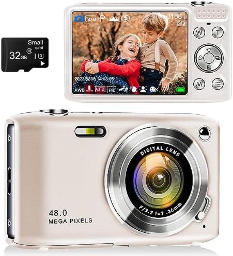 Digital Point and Shoot Camera, Compact Digital Camera with 2.88′ IPS Screen 48MP 4K for Photo and Video, Small Digital Camera Support 16X Zoom Macro Mode and Flash, Beginner Camera for Teens