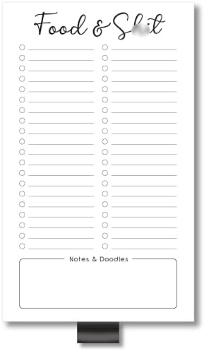 Evercio Food & Sh*t Grocery List Magnetic Notepad for Refrigerator | For Shopping Lists Fun Memo Note Pad for Fridge | Funny Office Gift for Coworkers | 4.5×7.5 Inches, 50 Sheets