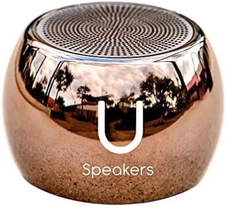 Fashionit U Boost Speaker | Stylish Portable Wireless Bluetooth 5.0 with Built-in Subwoofer and Mic | Perfect Mini Speaker for Home, Parties, Activities! Small Device, Rich Sound | Mirror Rose Gold