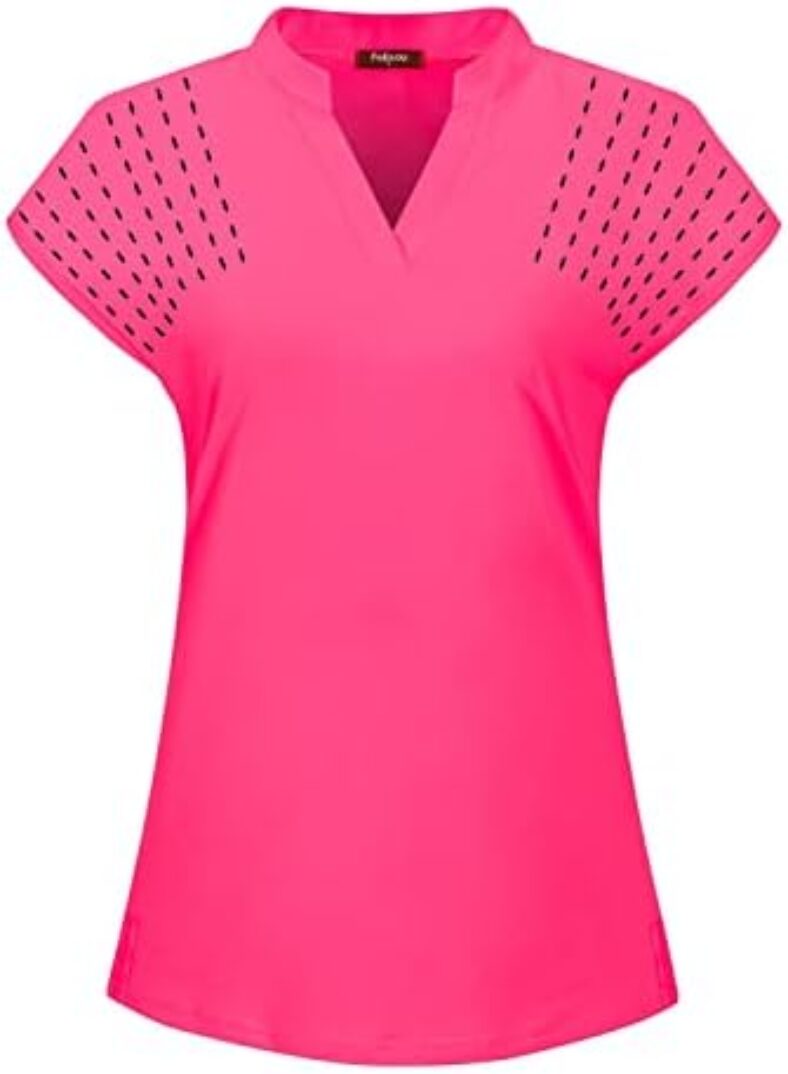 Felisou Womens V Neck Golf Polo Shirts Short Sleeve Sport Shirt Workout Tops