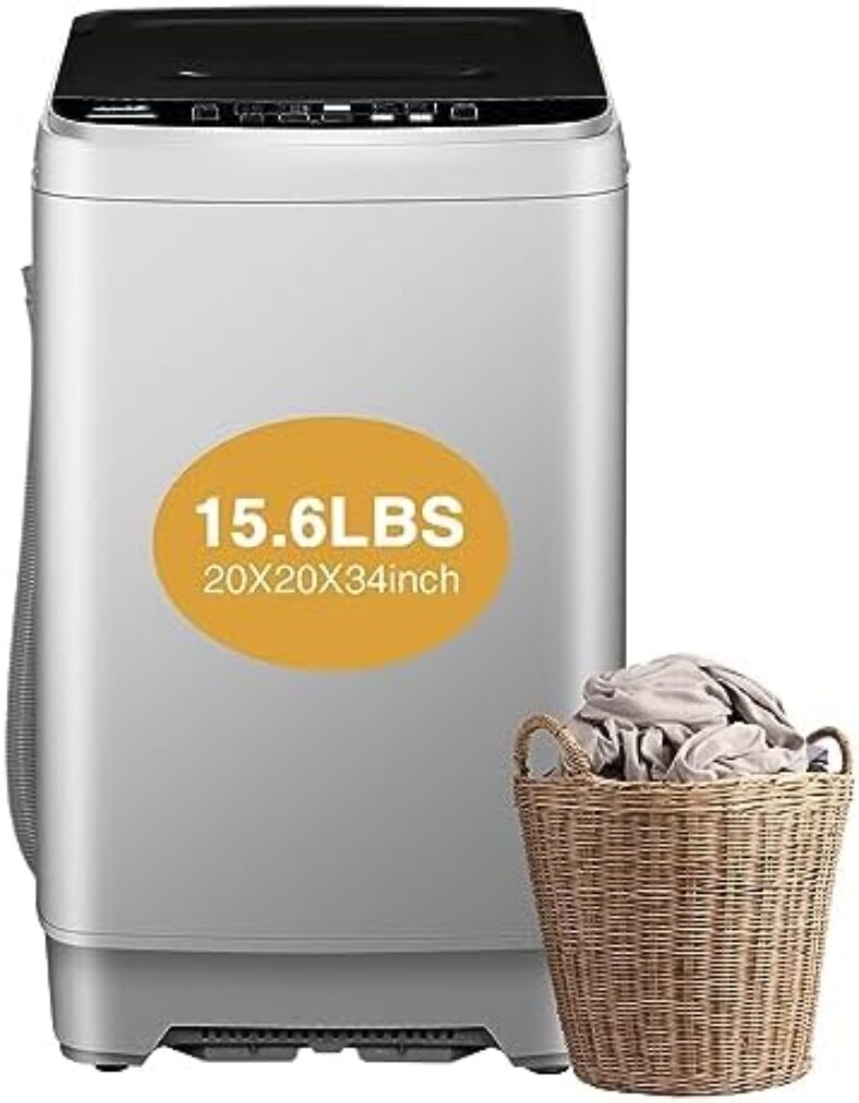 Full Automatic Washing Machine, AYCLIF 15.6 lbs Top Load Portable Washer with Drain Pump,10 Wash Programs 8 Water Levels,for Dorm Apartment RV Full-Automatic Washing,Grey