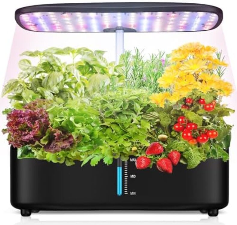 Fulsren 12-Pod Hydroponic Indoor Garden System with LED Grow Lights, Height Adjustable Planters, and Auto Timer for Herbs and Plants…