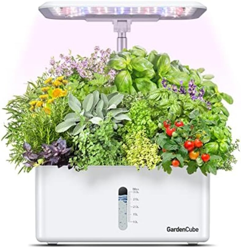 GARDENCUBE Hydroponics Growing System Garden: 8 Pods Indoor Herb Garden with Grow Light Plants Germination Kit Quiet Automatic Hydroponic Height Adjustable – Gardening Gifts for Women Kitchen White