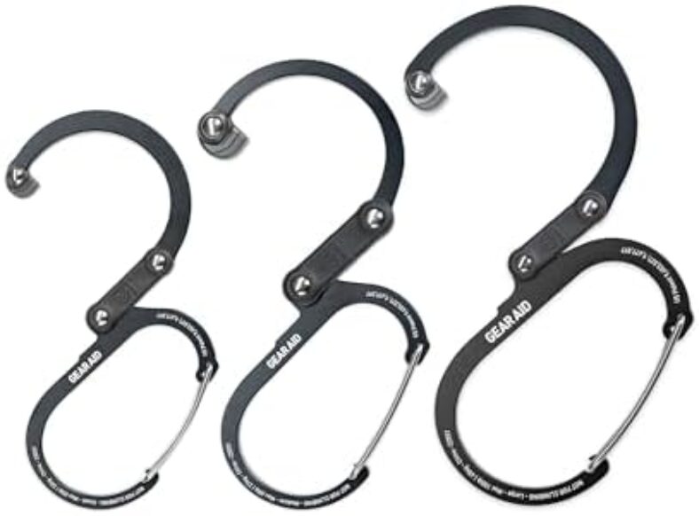GEAR AID HEROCLIP Carabiner Clip and Hook (Large, Medium, Small) for Camping, Backpack, Suitcases, Purse and Garage Organization, Stealth Black, Variety Size 3 Pack