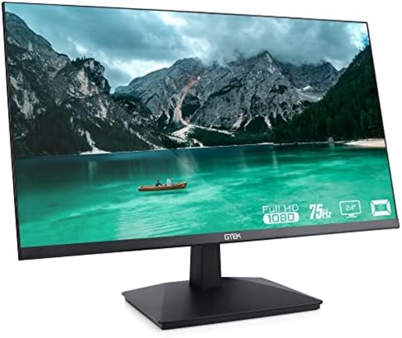 GTek 24 Inch 75Hz Computer Monitor Frameless, FHD 1080p LED Display, Office Professional Business LCD Screen, HDMI VGA, Refresh Rate, VESA Mountable – F2407V-D03