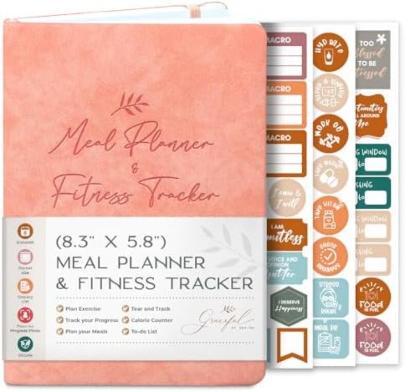 Graceful by Design Meal Planner and Fitness Tracker – Plan Workouts in our Fitness Journal for Women – Track Macros in our Food Journal for Women Weight Loss – Tear and Track with Perforated Pages