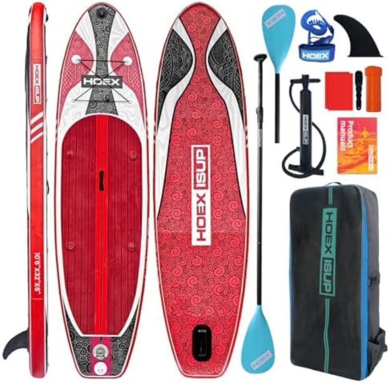 HOEXISUP Inflatable Stand Up Paddle Board, 10ft Paddle Boards for Adults with Premium SUP Paddleboard Accessories & Backpack, Wide Stable Design, Non-Slip Comfort Deck for Beginners & Experts