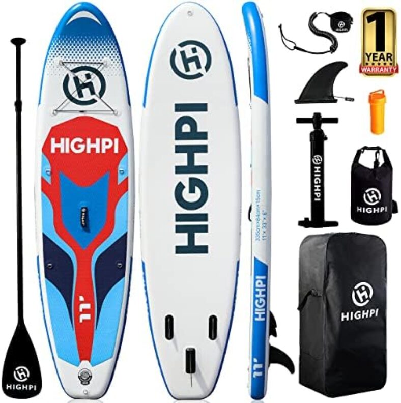 Highpi Inflatable Stand Up Paddle Board 10’6”/11′ Premium SUP W Accessories & Backpack, Wide Stance, Surf Control, Non-Slip Deck, Leash, Paddle and Pump, Standing Boat for Youth & Adult