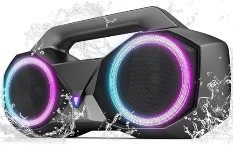 KMAG Portable Bluetooth Speaker – IPX7 Waterproof Wireless Speakers with 80W Loud HiFi Stereo Sound, 20H Playtime, Dynamic Light, Deep Bass, Dual Pairing, 5.3 BT for Outdoor, Home, Party, Gifts