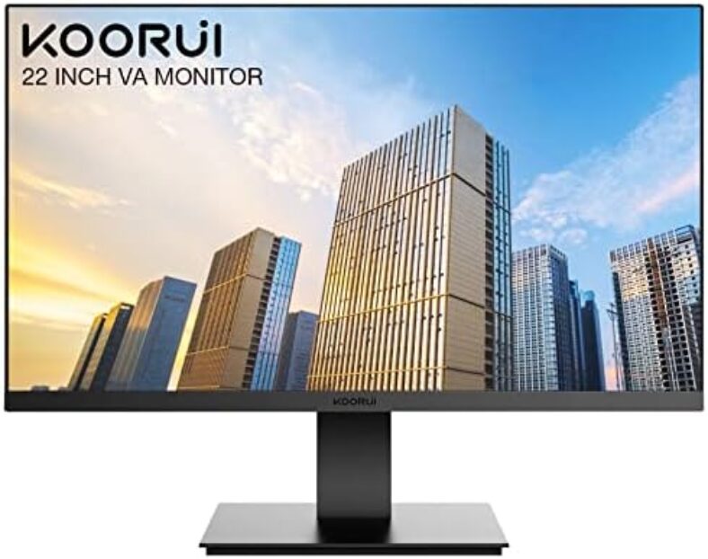 KOORUI 22 Inch Computer Monitor, FHD 1080P Desktop Display, 75HZ Ultra Thin Bezel/Eye Care/Ergonomic Tilt, HDMI VGA Ports LED Monitor for PC, VESA Mounting