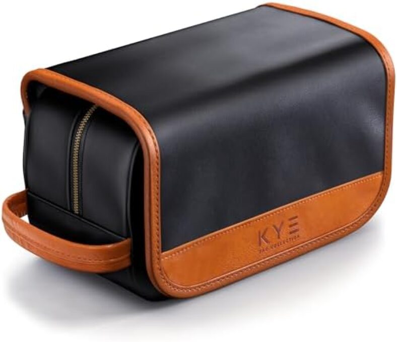 KYE Bag Collection Leather Hanging Travel Toiletry Bag for Men with Removable Cover and Hanging Hook – Dopp Kit for men – Makeup Bag Organizer for Women for all your Travel Essentials