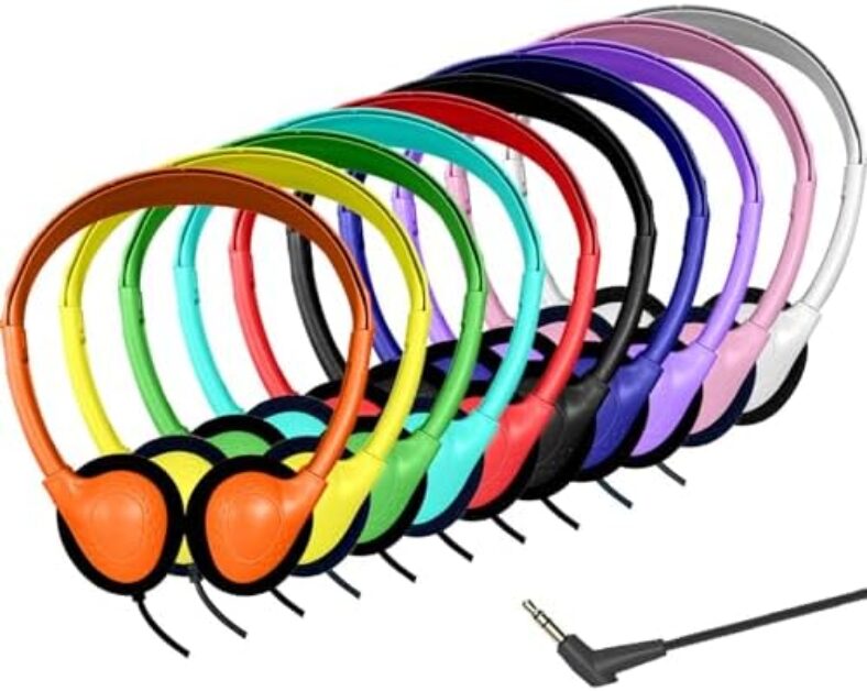 Ladont 10 Pack Kids Headphones Bulk for School Classroom, Multi Color Wired Headphones for Kids Students Child, 3.5mm Jack (10 Pack)