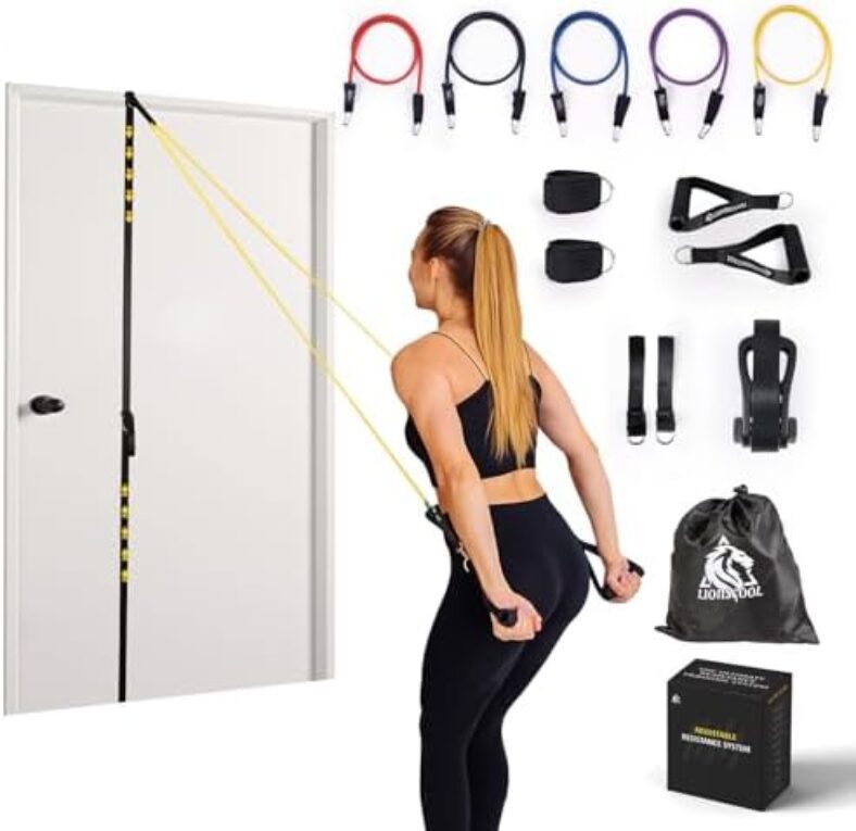 Lionscool Adjustable Resistance System, Ultra-Portable Resistance Band Set with Easy Setup and Stepless Height Adjustment, Perfect for Full-Body Workout, Muscle Toning, Body Building, Yoga, Pilates