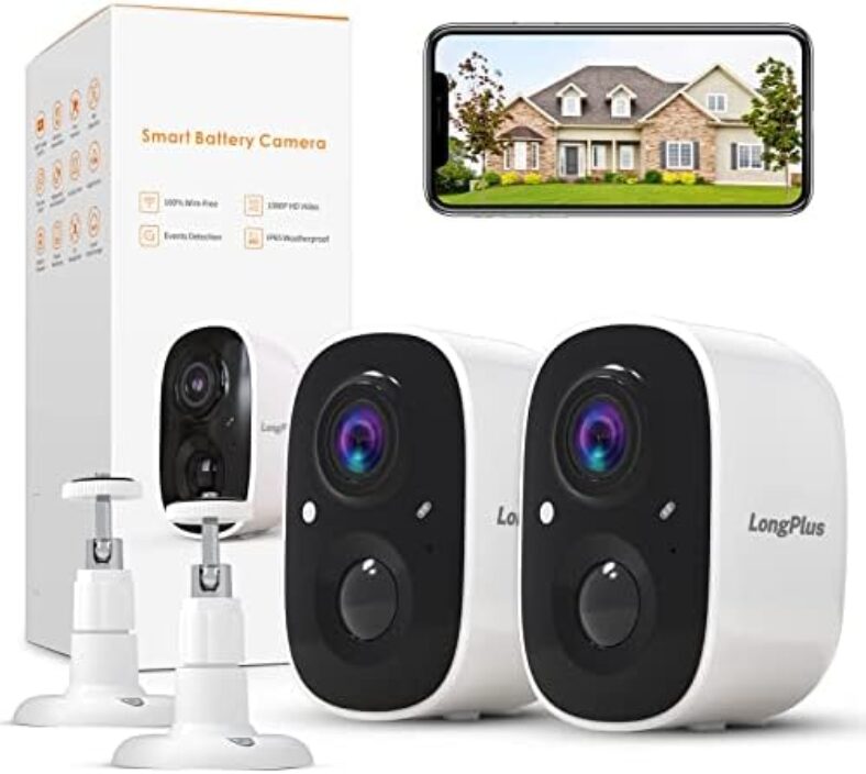 LongPlus Outdoor Security Camera, Battery Powered for Home Security, Wireless WiFi Camera with AI Detection, Color Night Vision,Spotlight,2 Way Audio,Only2.4Ghz, 2 Pack