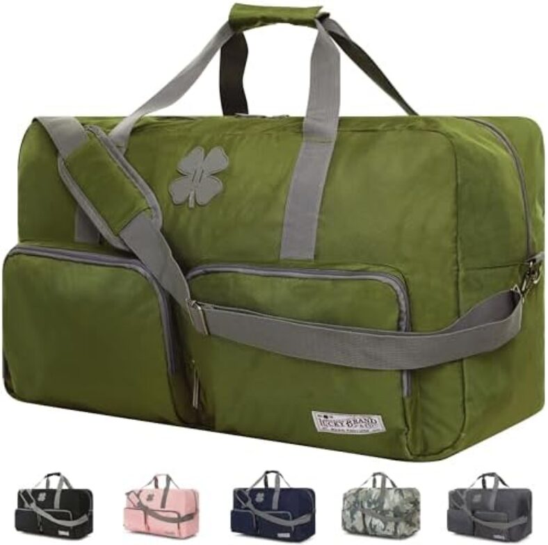 Lucky Travel Duffel Bags 65L, Gym Bag, Travel Bag & Large Duffle Bag for Men, Foldable Overnight Weekender Bags for Women & Men with Adjustable Shoulder Strap, Loden Green