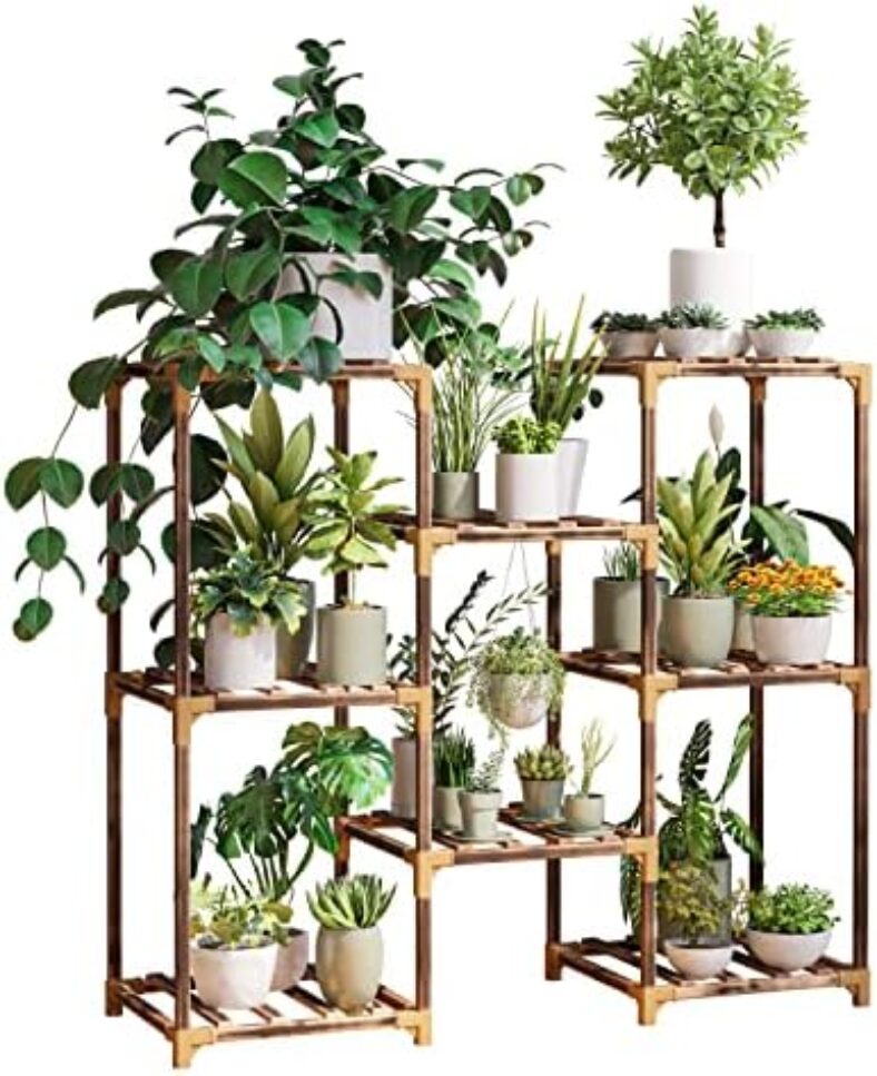 New England Stories Plant Stand Indoor, Outdoor Wood Plant Stands for Multiple Plants, Plant Shelf Ladder Table Plant Pot Stand for Living Room, Patio, Balcony, Plant Gardening Gift