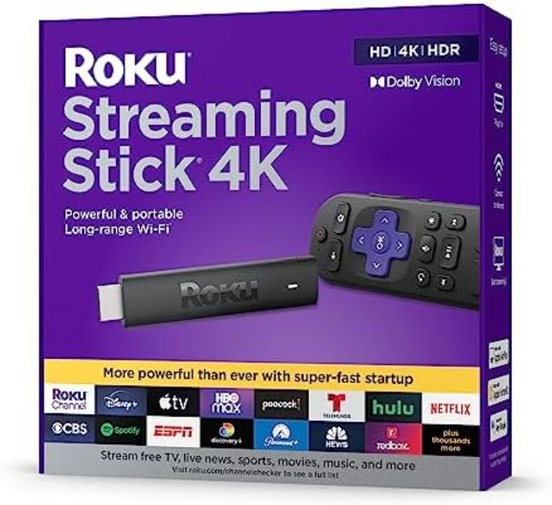 Roku Streaming Stick – Portable 4K/HDR/Dolby Vision Streaming Device, Voice Remote, Free & Live TV