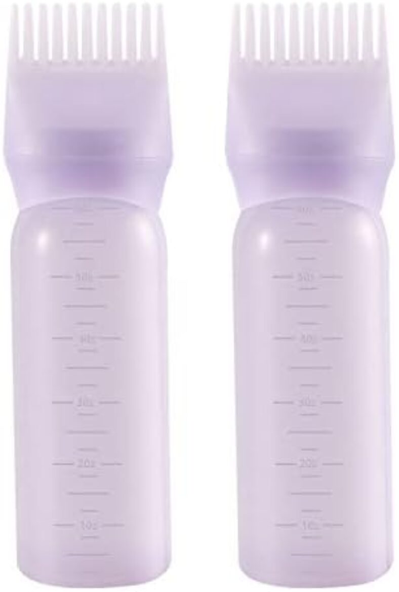 Root Comb Applicator Bottle, 6 Ounce, Oil Applicator for Hair Dye, Bottle Applicator Brush with Graduated Scale, Purple, 2 Pack