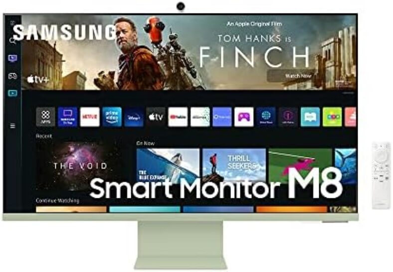 SAMSUNG M8 Series 32-Inch 4K UHD Smart Monitor & Streaming TV with Slim-fit Webcam for PC-less Experience, Netflix, HBO, Prime VOD, & more, Apple Airplay, WiFI, BT, Built-in Speakers, 2022, Green