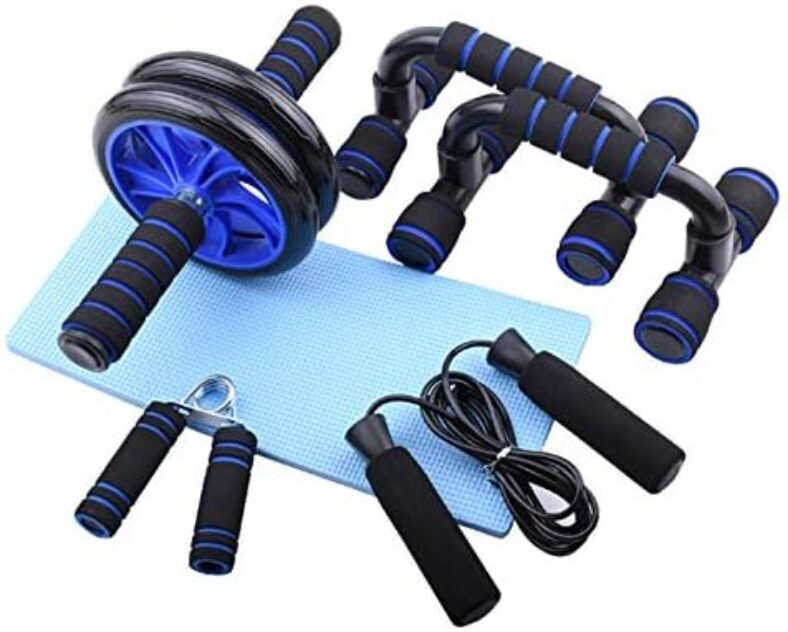 Sethruki Abdominal Muscle Training Rollers, 5-In-1 Roller Kit with Knee Pads, Push-Up Bars, Handle Grips, Skipping Ropes, Home Gym Exercise Kits Suitable for Physical Training