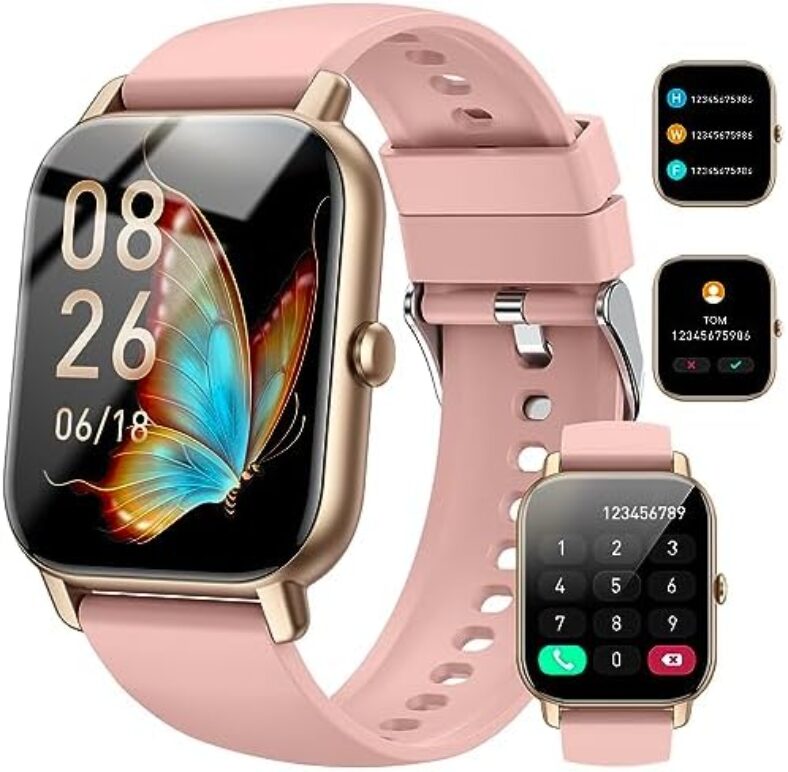 Smart Watch (Answer/Make Calls), 1.85″ Smart Watches for Men Women 110+ Sport Modes Fitness Tracker with Sleep Heart Rate Monitor, Pedometer, IP68 Waterproof Fitness Watch for iOS Android Gold Pink