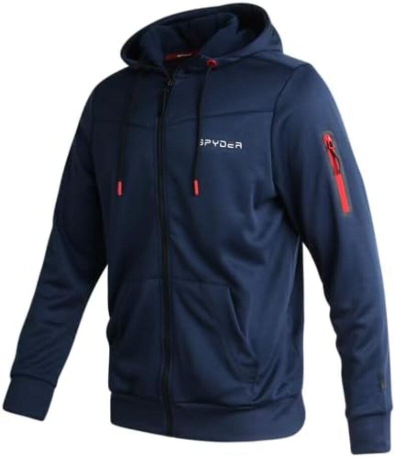 Spyder Men’s Active Sweatshirt – Performance Tech Fleece Zip Hoodie Sweatshirt – Workout Full Zip Track Jacket for Men (S-XL)