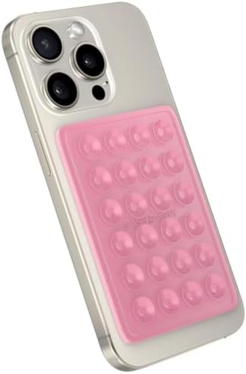 StickyGrippy Suction Phone Case Mount, Silicon Adhesive Phone Accessory for iPhone and Android, Hands-Free Fidget Toy Mirror Shower Phone Holder, Tiktok Videos and Selfies (Pink Glitter)