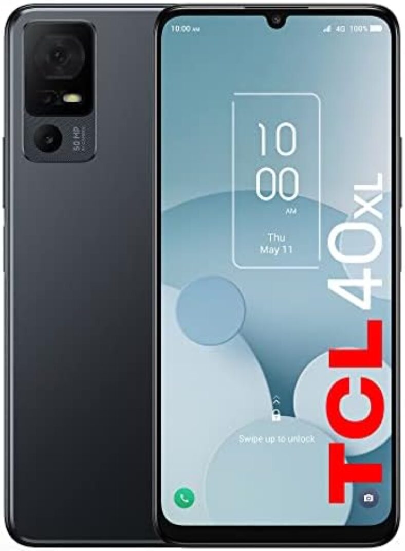 TCL 40XL 2023 Unlocked Cell Phone 4GB + 128GB, 6.75″ Display, Smartphone Android 13, 50MP AI Camera Mobile Phone, 5000 mAh, 4G LTE, US Version, Dark Gray