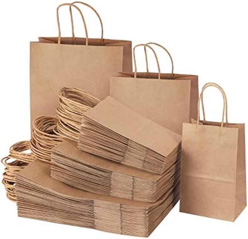 TOMNK 120pcs Brown Paper Bags with Handles Assorted Sizes Mixed Sizes Bulk Kraft Paper Gift Merchandise Bags for Business, Shopping, Retail