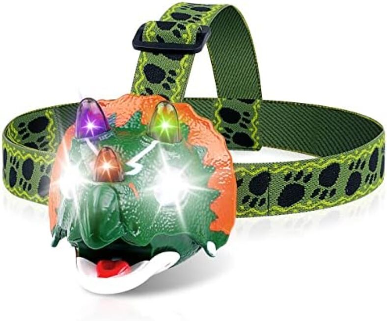 Triceratops LED Headlamp – Dinosaur Headlamp for Kids Camping Gear Essentials | Dinosaur Toy Head Lamp Flashlight for Boys Girls or Adults | Ideal Gift for Birthday, Halloween, Christmas, New Year