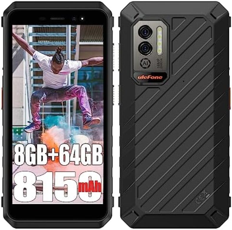 Ulefone Rugged Smartphone Unlocked Power Armor X11 Pro 8150mAh Battery, 8GB+ 64GB Android 12 Waterproof Cell Phone, 16MP Triple Camera 5.45 inch HD+ Screen, Dual SIM 4G Rugged Phone, OTG,GPS,NFC
