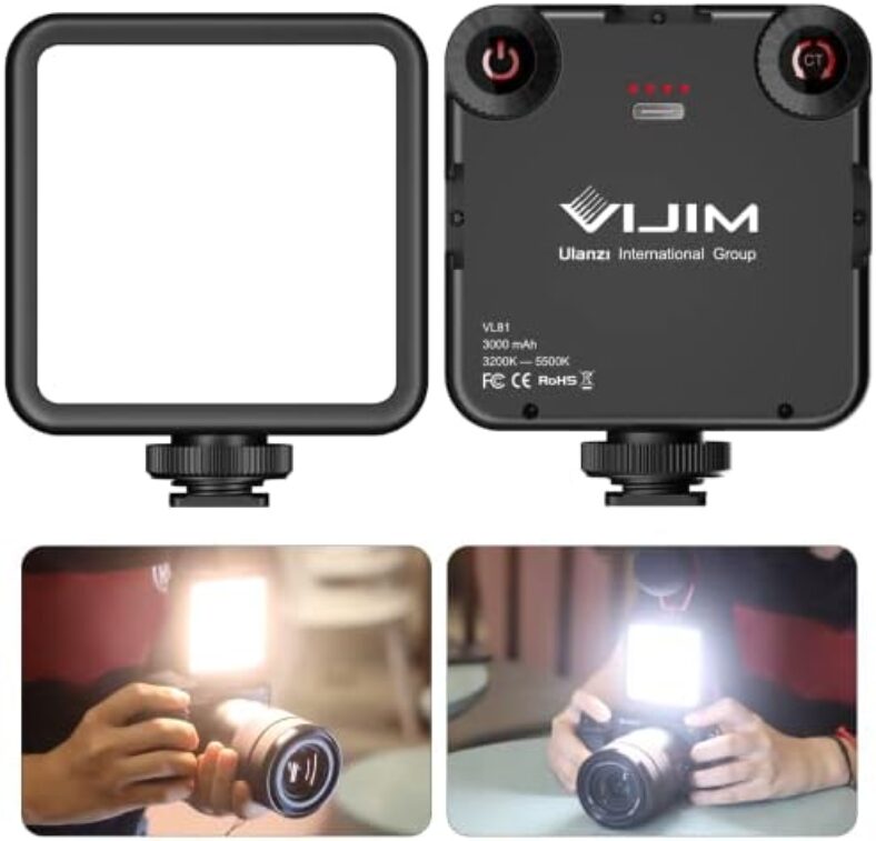 VL-81 LED Video Light w Softbox, Portable Light for Photography Cold Shoe On-Camera Video Lights CRI95+ 3200K-5600K Bi-Color 3000mAh Rechargeable Dimmable Vlog Light for DSLR Camera Gopro